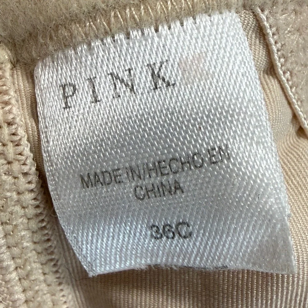 Victoria's Secret PINK Beige Longline Underwire Molded Cup‎ Bra 36C Nude Bustier